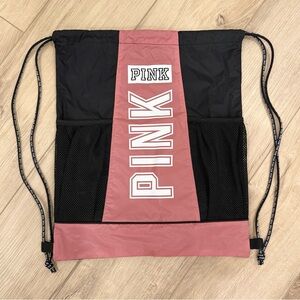 Victoria's Secret PINK Black and Pink Drawstring Backpack